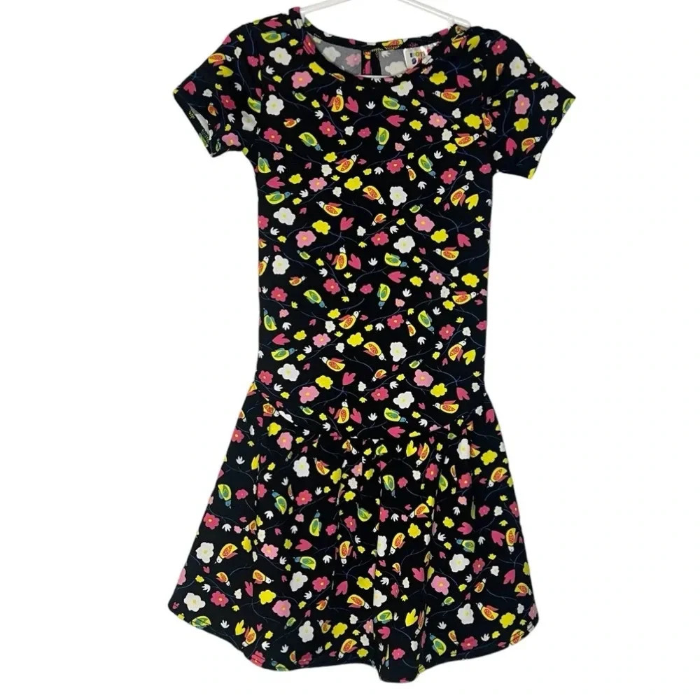 Dot Dot Smile Black Floral with Yellow Bird Flapper Girls Size 3/4
